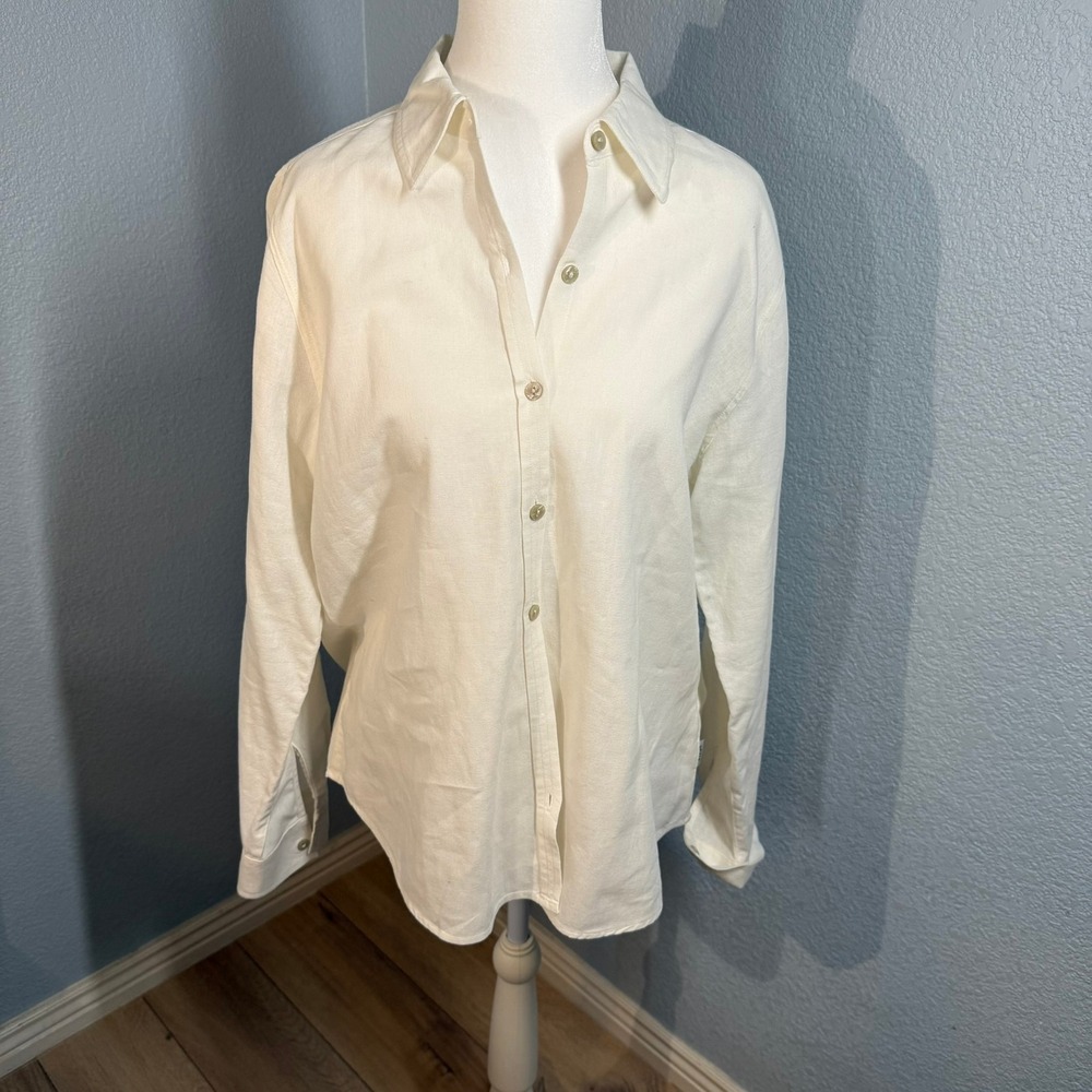 ORVIS Womens Linen Blend Button Up Shirt Long Sleeve Cream Size Medium